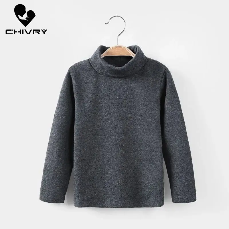 Camiseta lisa de moda para ni&ntilde;os y ni&ntilde;as, Tops de manga larga con cuello redondo, camisetas informales c&aacute;lidas, sudadera, oto&ntilde;o e invierno, 2021-2