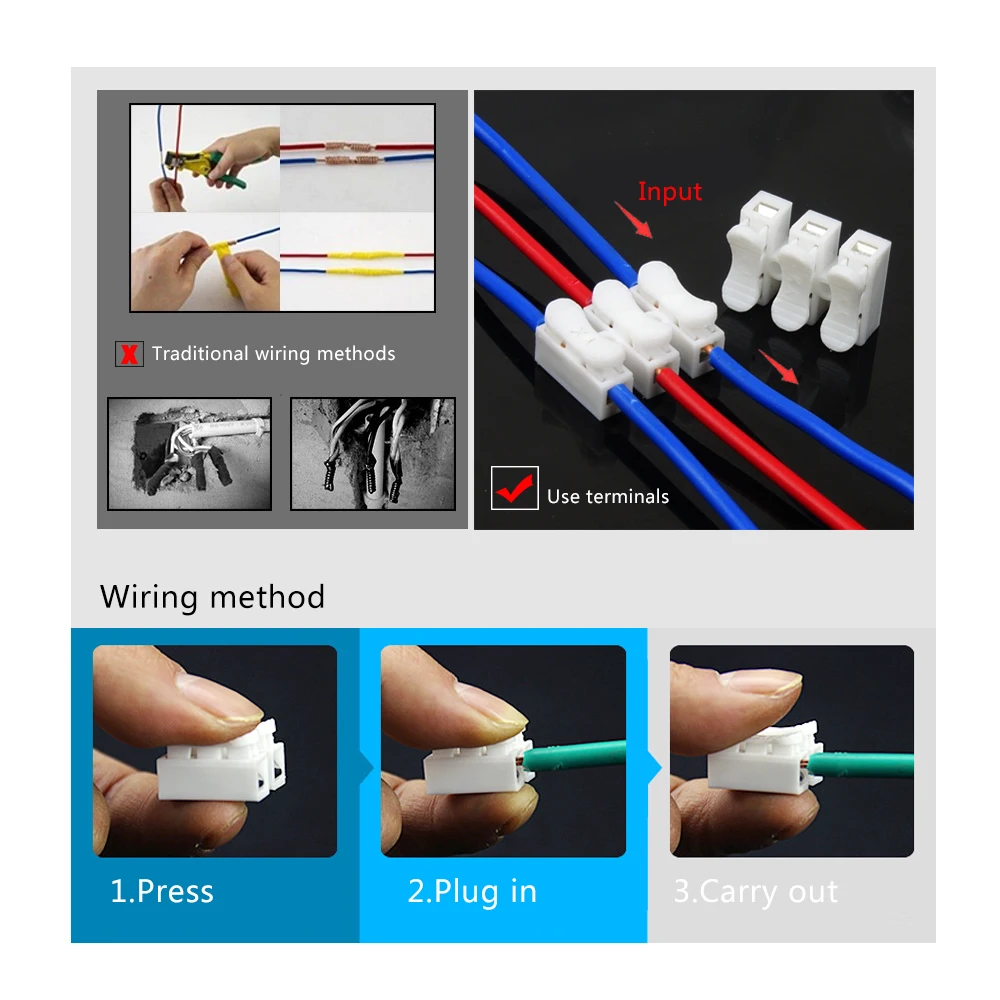 5 шт./лот 2pin / 3pin пружинный разъем Простая установка провода коннетинг нет