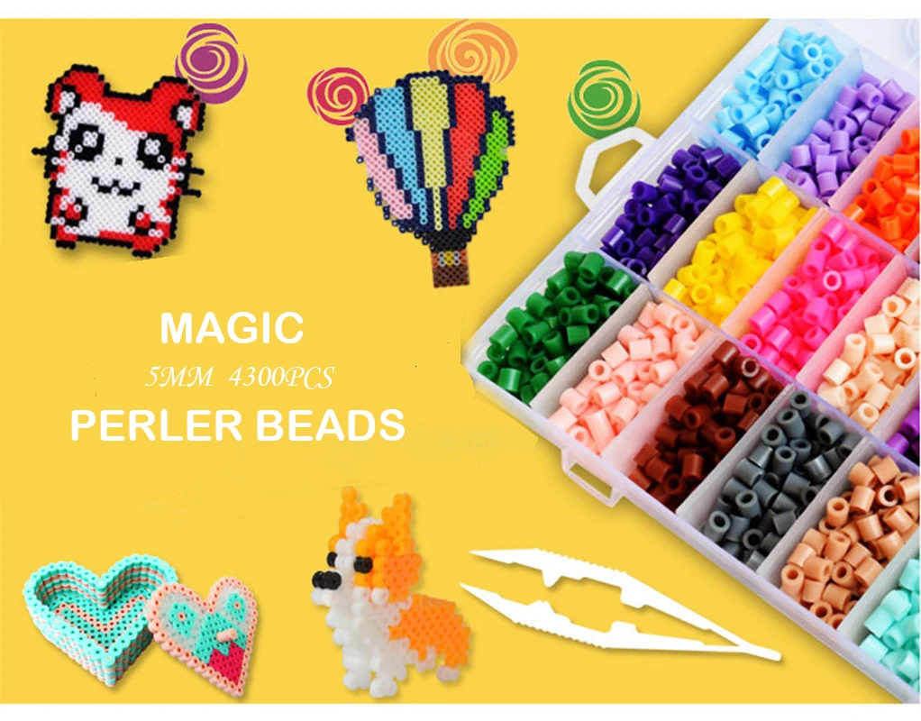 4300pcs/set Hama Beads 5mm DIY Pegboard Plastic Clip Tweezer fuse beads Board Colored Picture as gift toy for Children