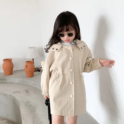 

Куртка для девочек, Длинная ветровка с капюшоном на завязках, в Корейском стиле, для мальчиков и детей, весна 2021