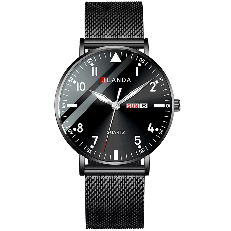 

JLANDA Fashion Mens Watches Ultra Thin Stainless Steel Mesh Band Quartz Watch Men Business Luminous Clock Relogio Masculino 6505