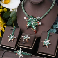 missvikki luxury big maple leaf bangle earring necklace ring jewelry set 4pcs full cubic zirconia brides wedding jewellery