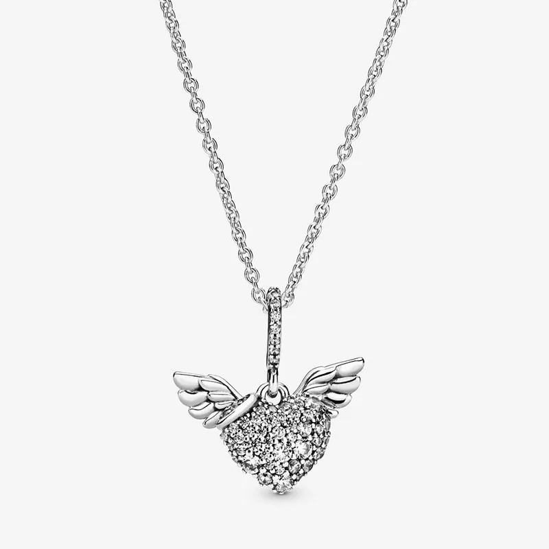 

S925 Sterling Silver Inlaid Angel Wing Love Necklace Is Suitable For Fashionable Women's Jewelry And Original Pandora Pendant