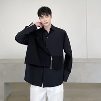 mens long sleeve shirt spring and autumn new style personality stitching false two korean fashion youth popular large size shir
