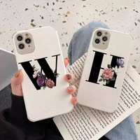 alphabet letter flower phone case lambskin leather%c2%a0for iphone 12 11 8 7 6 xr x xs plus mini plus pro max shockproof