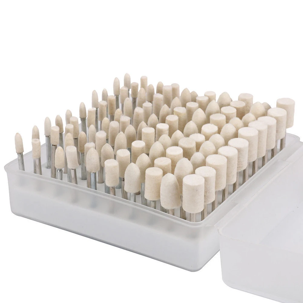 

100pcs/set Artificial Wool Clean Practical Professional Rotary Tool Polishing Wheel With Shank Durable Multi Use Easy Apply
