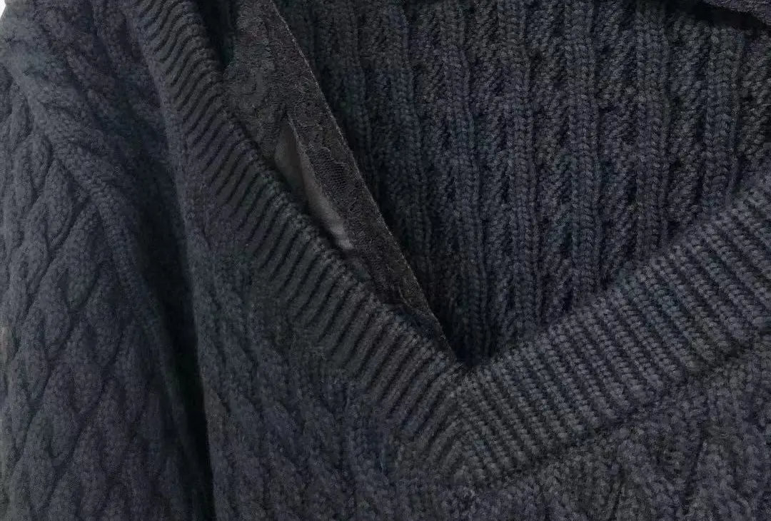 

2021 Spring and Autumn New Fashion All-match Pullover Sweater Lace Stitching Loose Sweater Women