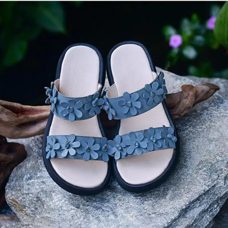 

YourSeason Women Genuine Leather Summer Slippers 2020 New Outside Wear Wedges Shoes Handmade Concise Female Slides