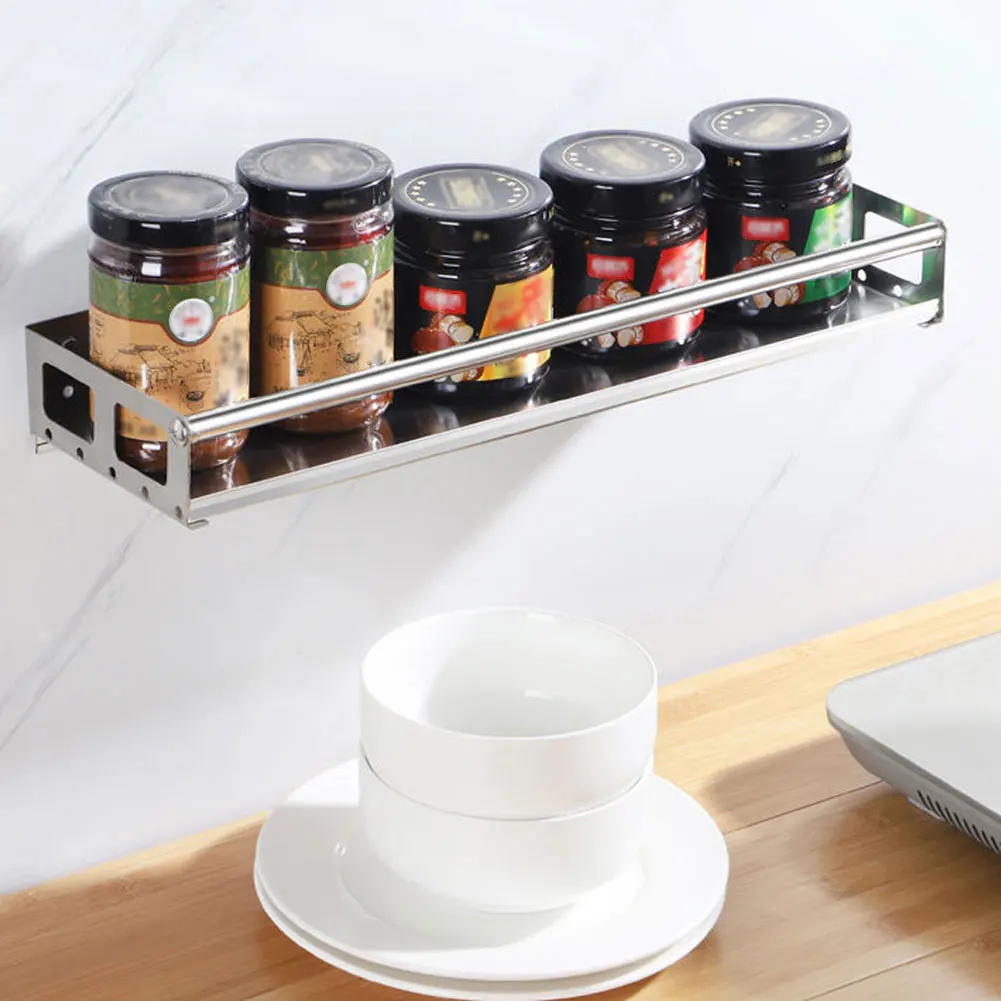 

Wall Mount Spice Rack Stainless Steel Hanging Organizer Shelf For Kitchen Bathroom Seasoning Bottles Shampoo Shower Gel