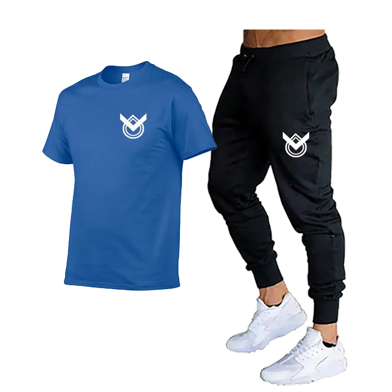 

2021 brand men's T-shirt and pants two-piece suit, men's sports pants, sports T-shirt, fashion print, hip-hop suit
