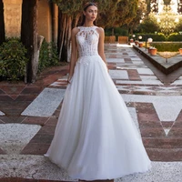 elegant halter neck wedding dress open back a line sleeveless lace appliques 3d flowers tulle bridal gowns vestido de novia 2021