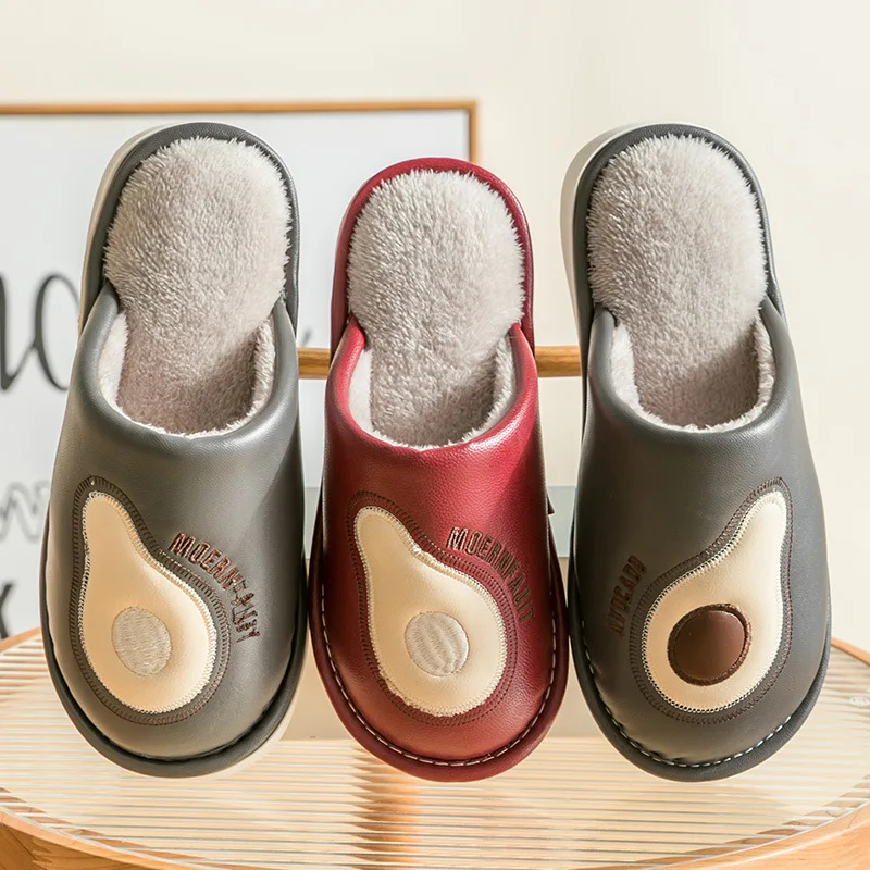 

Мужские и женские новые тапочки зимние теплые водонепроницаемые плюшевые домашние кожаные хлопковые тапочки обувь для пар