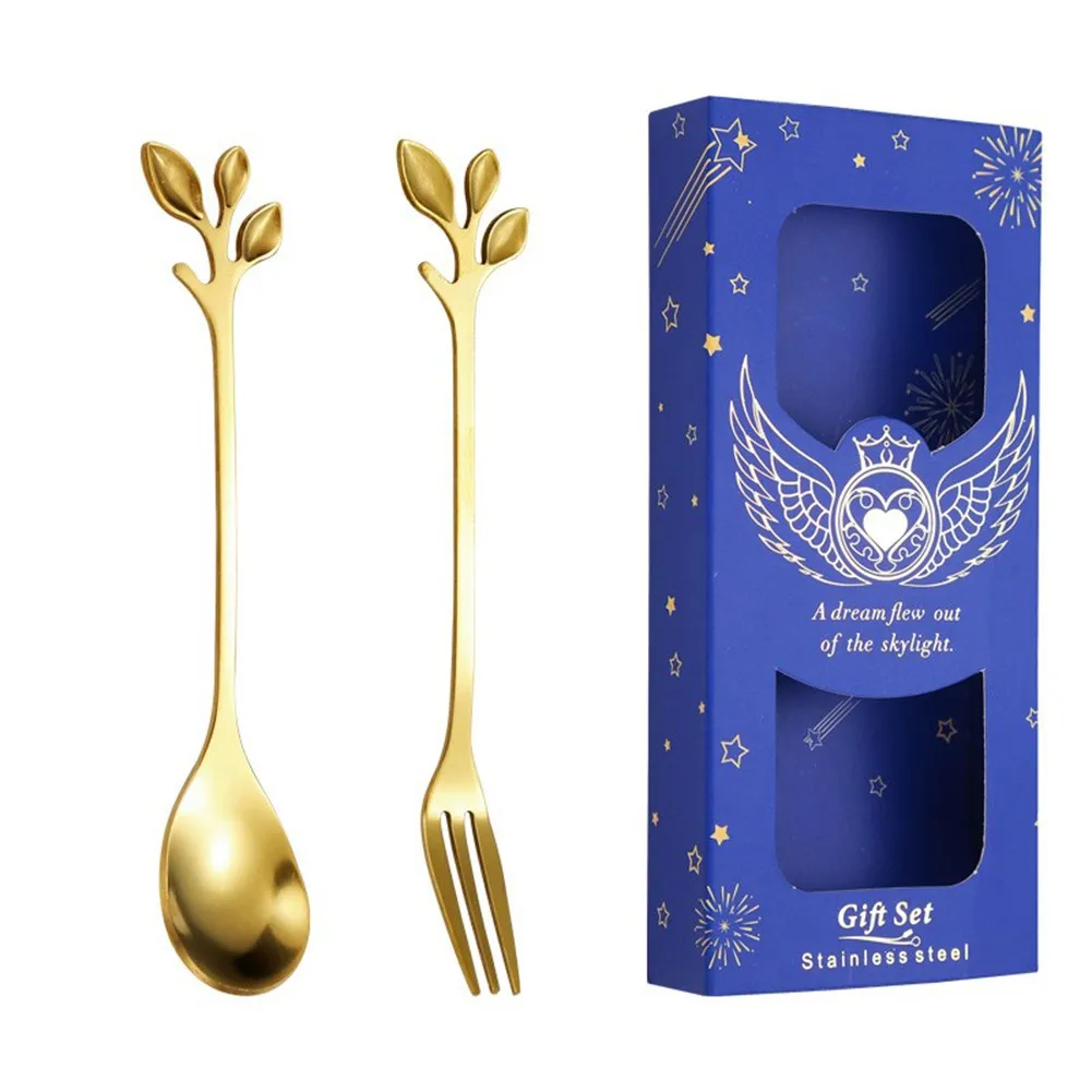 

2Pcs Ice Cream Coffee Shovel Shape Tea Spoon Afternoon Dessert Afternoon Fruit Boxed Delicate Long Handle Spoon Gife Box