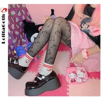 lolita kawaii fishnet pantyhose tights women fashion hollow breathable mesh designer cartoon cat bottoming g stockings gothic
