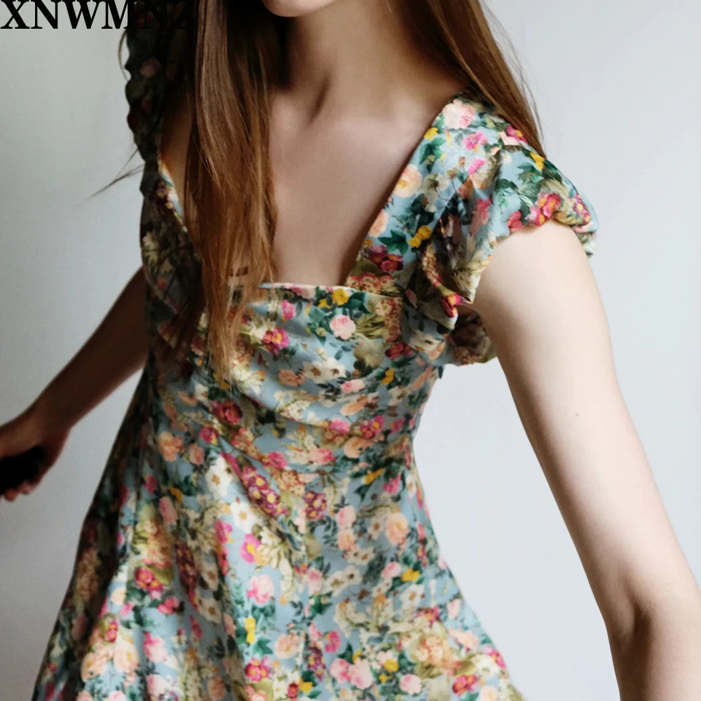 Женское мини платье с V образным вырезом рукавами крылышками и оборками|Женские