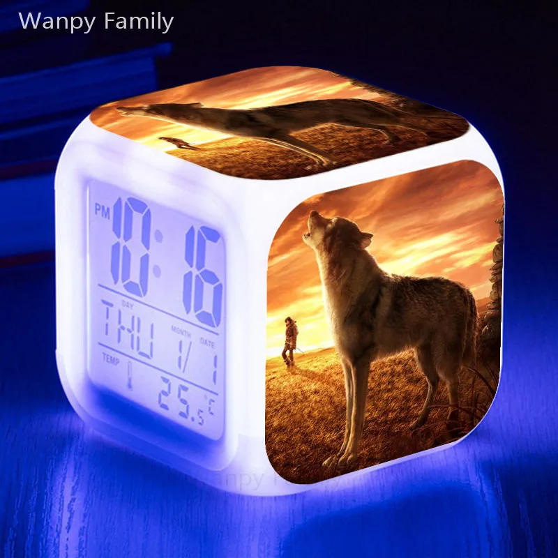 Arctic snow Wolf LED Будильник 7 цветов Светящиеся цифровые часы для детей подарок