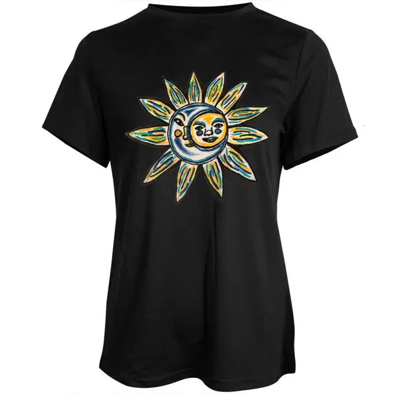 

Women Casual Retro Printed Short Sleeve T-shirt Loose Blouse Basic Tee Pullover