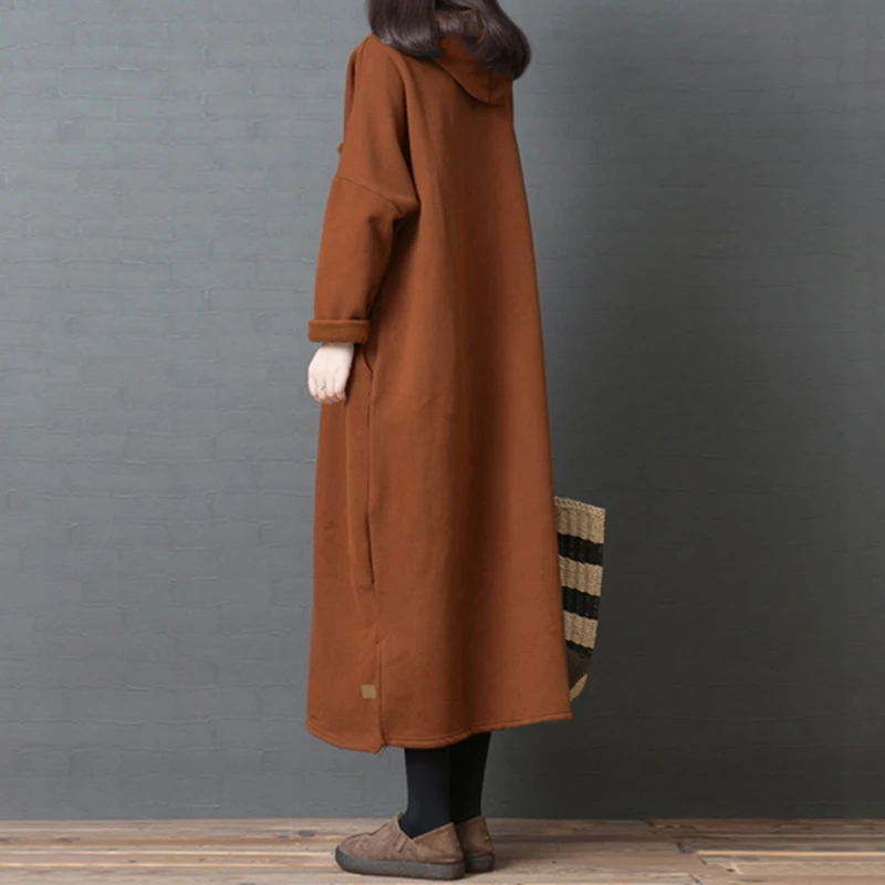 Осеннее модное женское платье с капюшоном длинным рукавом повседневное