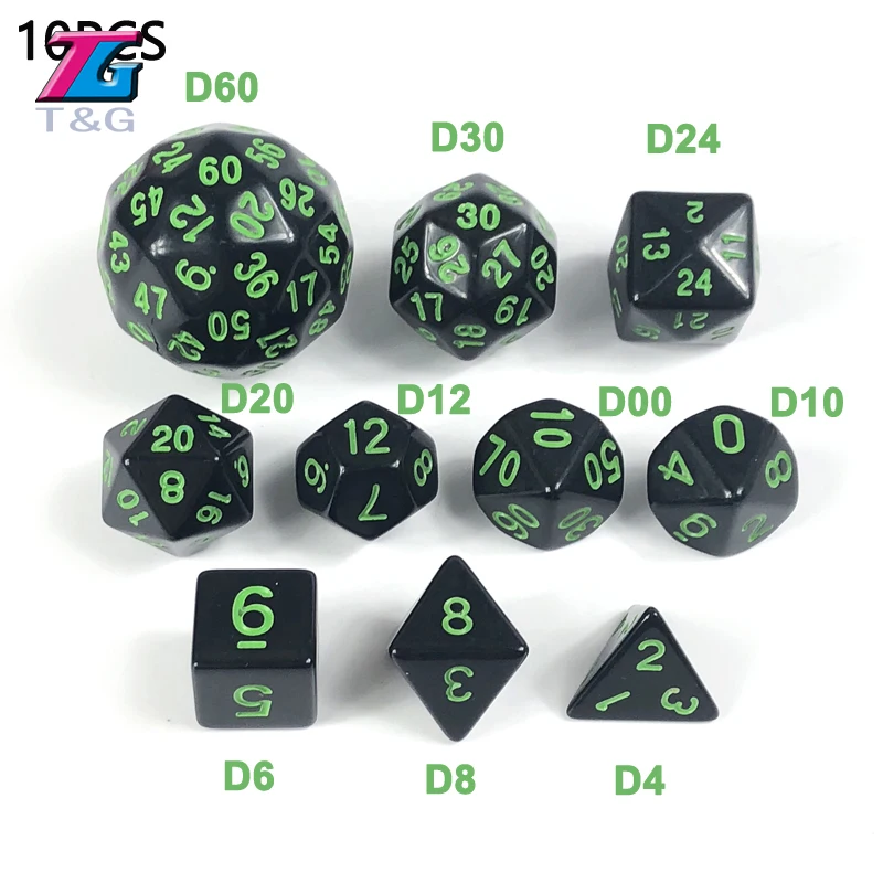 Новое прибытие 10 шт Цифровой Черный 4 цвета набор D4 d6 d8 2xd10 d12 d20 d24 d30 D60 пластиковые