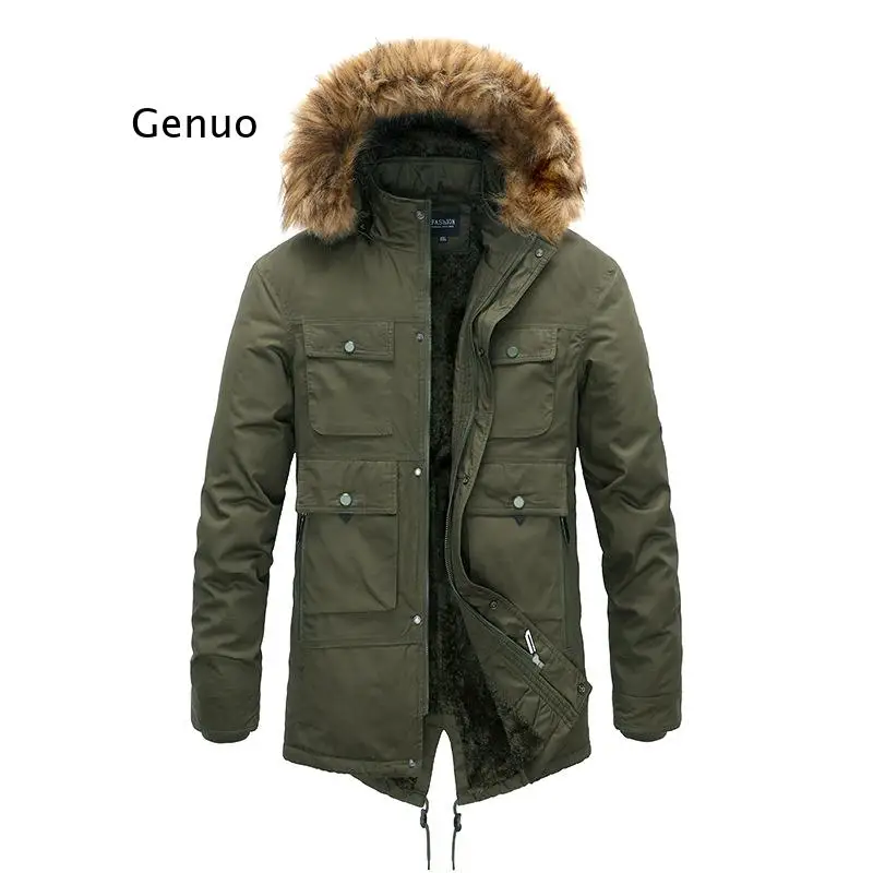 Winter Jackets Men Fur Collar Hooded Thick Warm Cotton Outwear Man Solid Parka Coats Windbreaker Parkas Male Zipper Jacket Coats