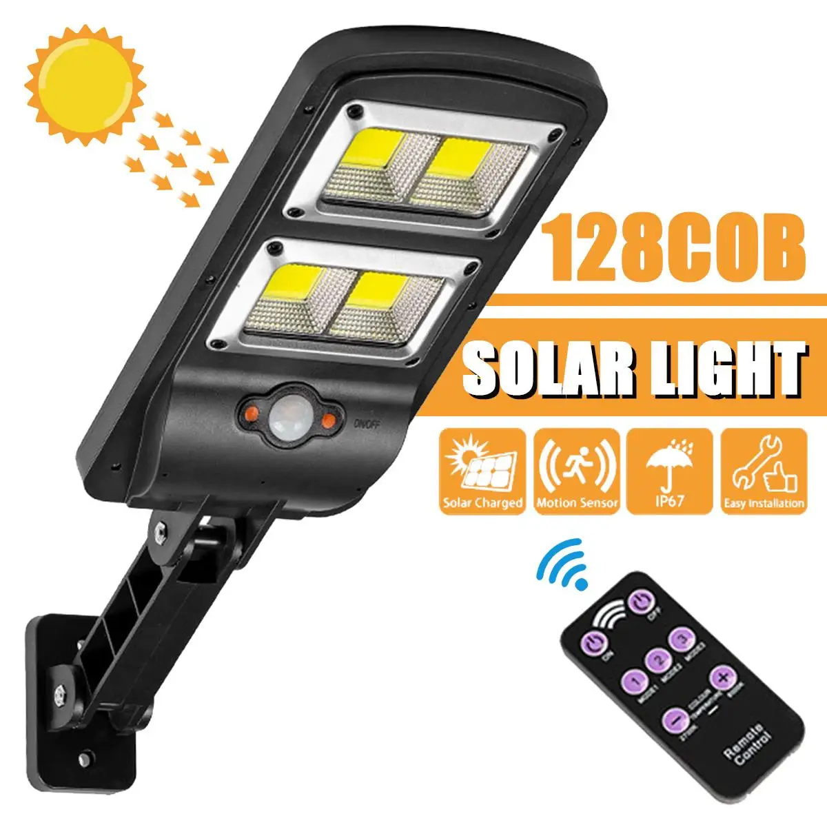 

Upgraded 128 COB Solar Street Light Outdoor Waterproof LED For Garden Wall Road Adjustable Angle Solar Lamp With Remote Control