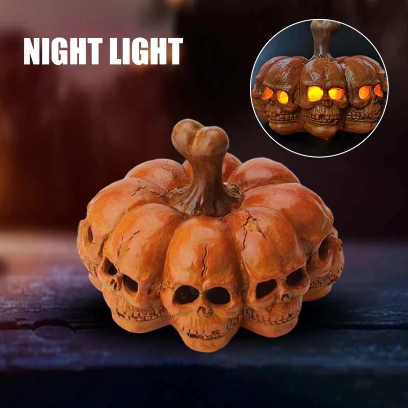 

Садовые статуи, Хэллоуин, светлый орнамент, портативная полимерная статуя черепа в виде тыквы для дома, гостиной, садовое украшение, Новинка