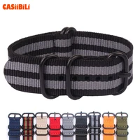 black ring pin buckle nato nylon perlon stripe color 18 20 22 24mm width watch band strap military sport diver stainless