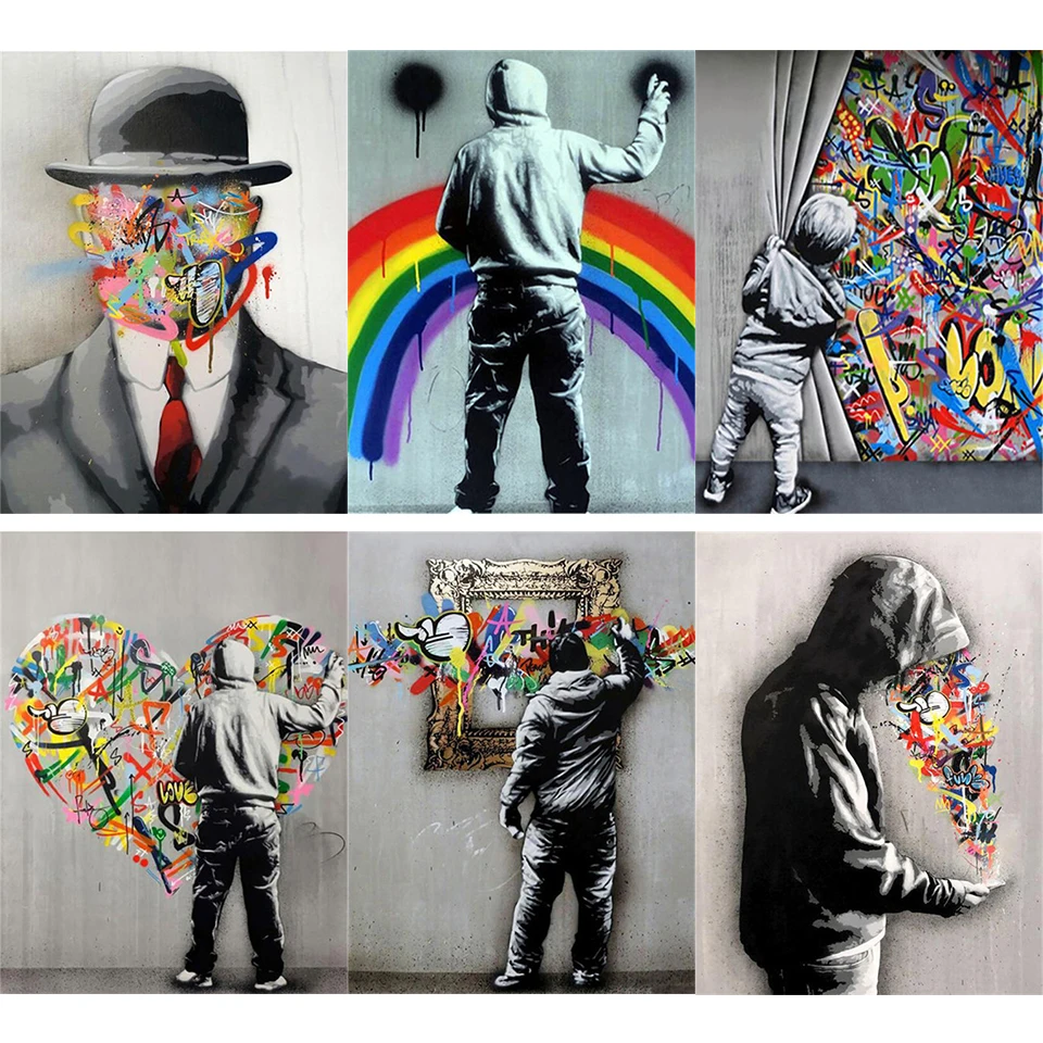 AMTMBS граффити уличное искусство Радуга Любовь Сердце DIY живопись по номерам