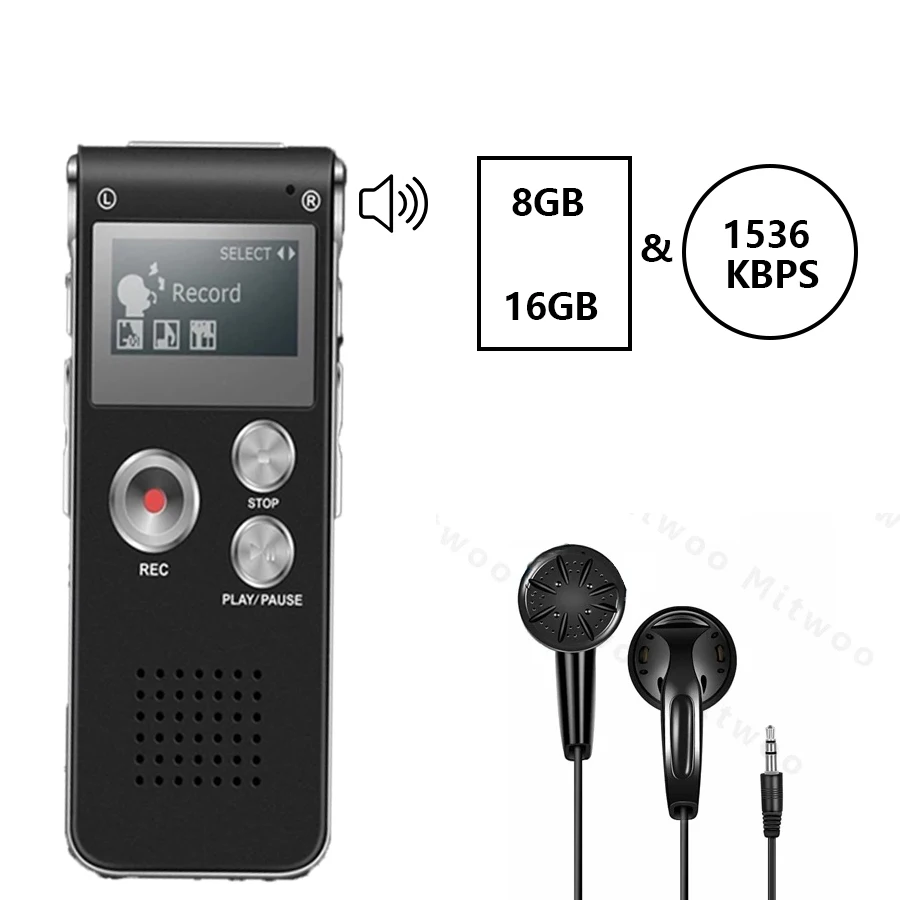 

USB Activated Digital Voice Recorder with Speaker 8GB/16GB Dictaphone Intelligent Voice Recording MP3 Player Sound Record Oculta