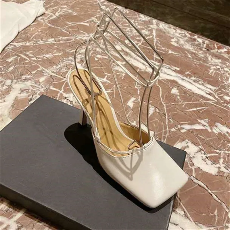 

Square Toe Stiletto Heels Sexy Dress Pumps Ankle Strap Lace Up Stilettos High Heels Thin Heel Cross Tied Brand Shoes Woman