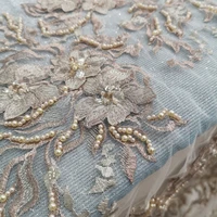 rose gold elegant african mesh flower embroidery luxury heavy pearl beaded crystal lace fabric applique for sewing evening dress