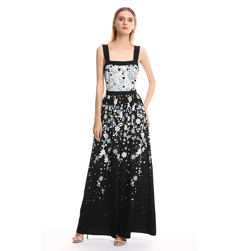 Женское летнее платье макси на бретелях с цветочным принтом|Женские платья| |