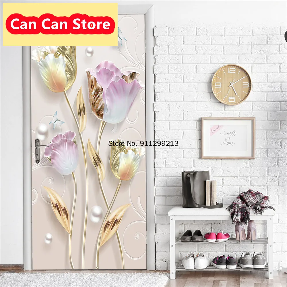 

3D Removable Vinilos Para Puertas Adhesive Wallpaper Landscape Door Stickers Art Murals for Doors Bibliotheque Modern Home Decor