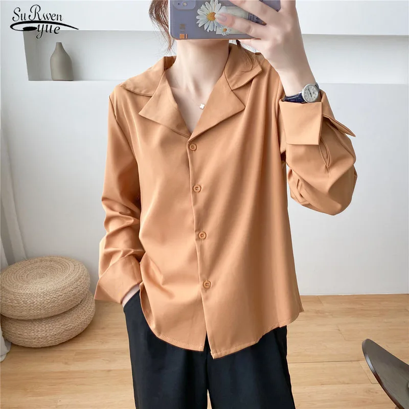 

Autumn New Women Chiffon Blouse Korean Casual Solid Female Shirts Outwear Tops Office Lady V-neck Button Loose Clothing 11882
