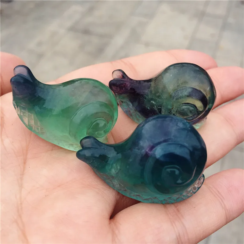 

1pcs Natural Fluorite stone handmade cute animal snail crystal ornaments gift
