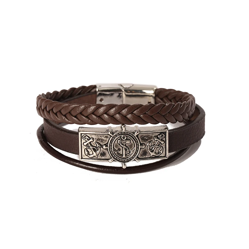 Браслет JUNWEI мужской многослойный из кожи, стильный ювелирный браслет с магнитной застежкой в стиле панк, Подарочная бижутерия для мужчин