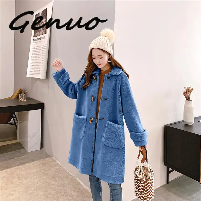 Genuo New 2019 Autumn Winter Warm Soft Buttons Fur Coat Women Jacket Female Plush Overcoat Casual Outerwear Wholesale