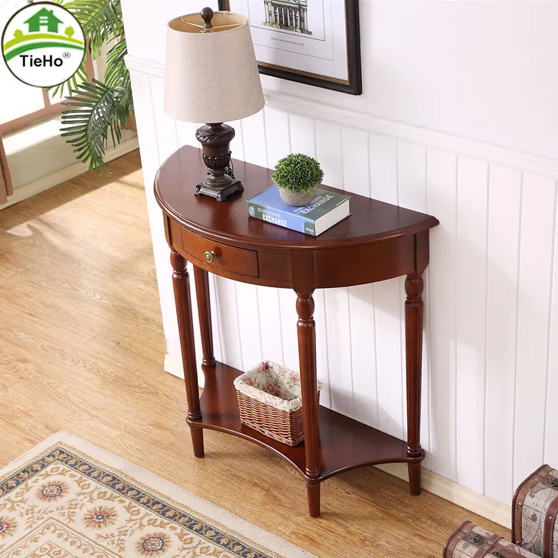 Консольный стол в европейском стиле из массива дерева с выдвижными ящиками