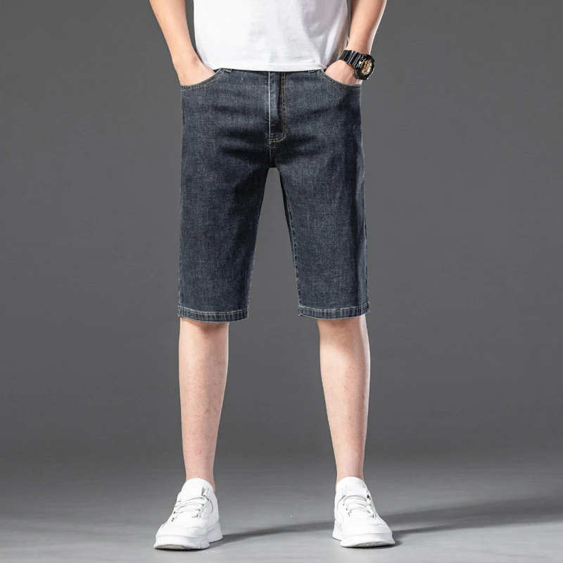 

2021 summer new Men's denim shorts travel campus Straight Slim classic Minimalist style Elasticity Solid color Casual Men short