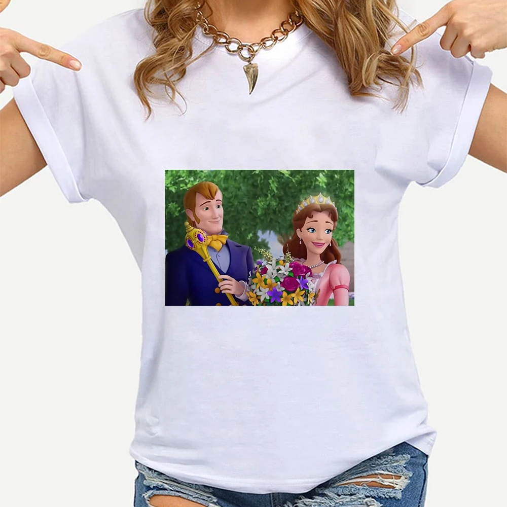 

Disney Sofia the First T Shirt Women Exquisite Short Sleeve Miranda and Roland Streetwear Oversize Clothes Shirt Hipster Summer