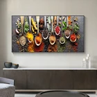 Настенная картина ложка и специи на холсте, без рамки