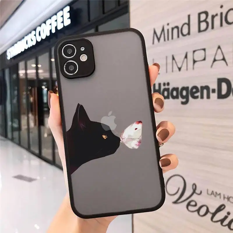 

cat cute cartoon creativity design Phone Cases Matte Transparent for iPhone 7 8 11 12 s mini pro X XS XR MAX Plus cover funda