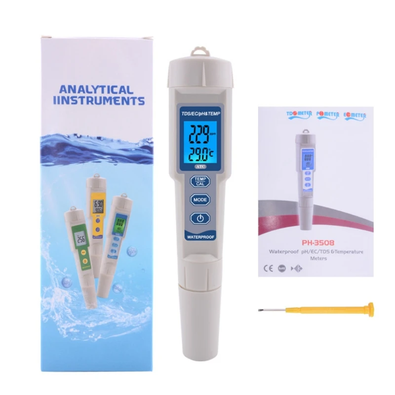 

4 in 1 TDS PH Meter PH/TDS/EC/Temperature Meter PH-3508 Digital Water Quality Monitor Tester for Pools, Drinking Water