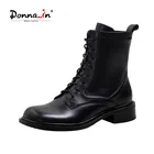 Ботильоны женские из натуральной кожи, с круглым носком, на толстом каблуке