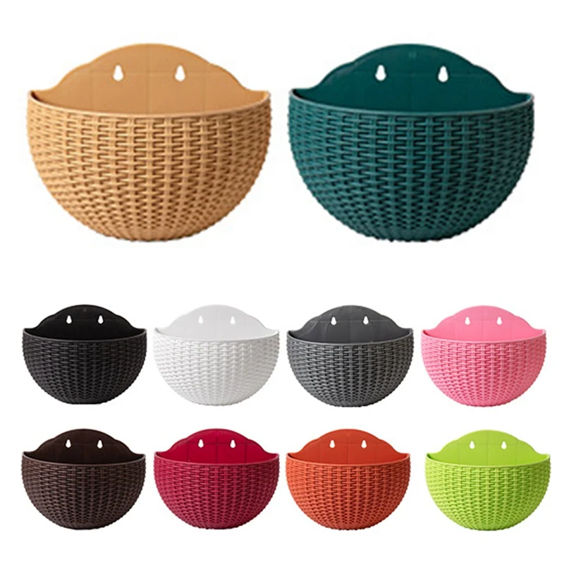 

Creative Plastic flower pot Imitation Rattan Wall Hanging Semicircle Flower Pot Outdoor Wall Hanging Planter Without Drilling