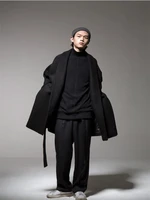 mens new urban youth muni coat pajamas design loose large size kimono japanese belt style classic coat