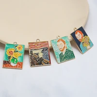 alloy enamel retro art painting relief figure flower charms pendant 10pcslot for diy fashion jewelry making accessories