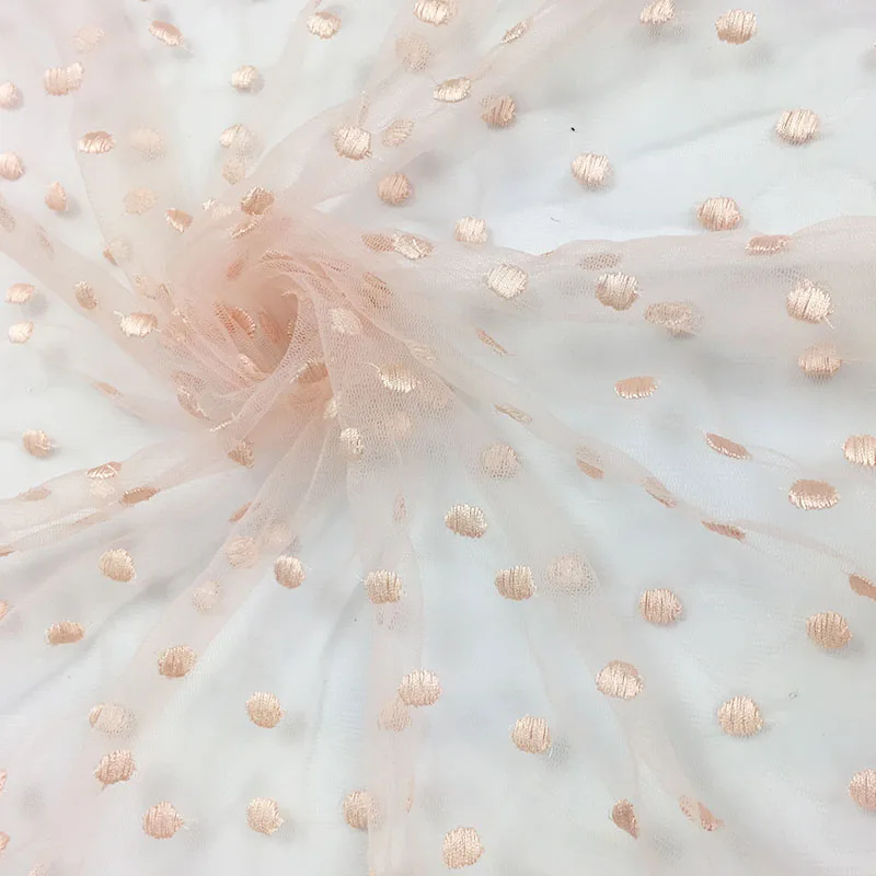 0 5 метров розово-голубая вышивка в горошек Тюль кружевная ткань для свадьбы