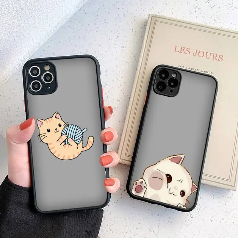 

Cute cartoon cat Phone Case For iphone 12 11 8 7 plus mini x xs xr pro max matte transparent cover