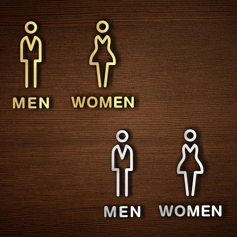 

1PC Creative Acrylic Men Women Restroom Door Sign Self Adhesive Plate Bathroom Signage DIY Public Toilet Decoration